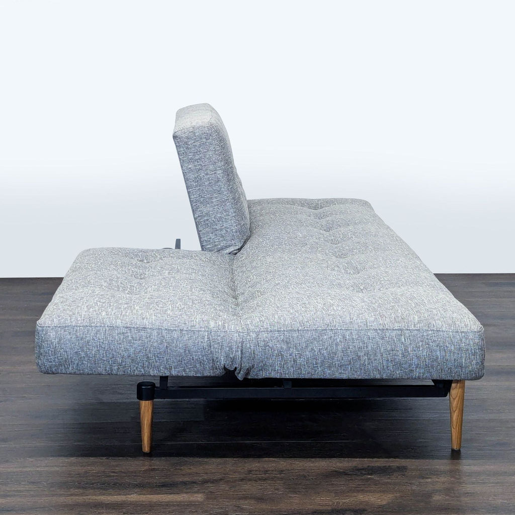 Modern Gray Sleeper Sofa with Wood Legs - Convertible Futon Bed