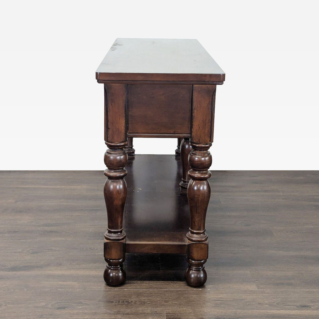 3. Side table with two drawers and elegant turned legs, perfect for hallway or living space organization.