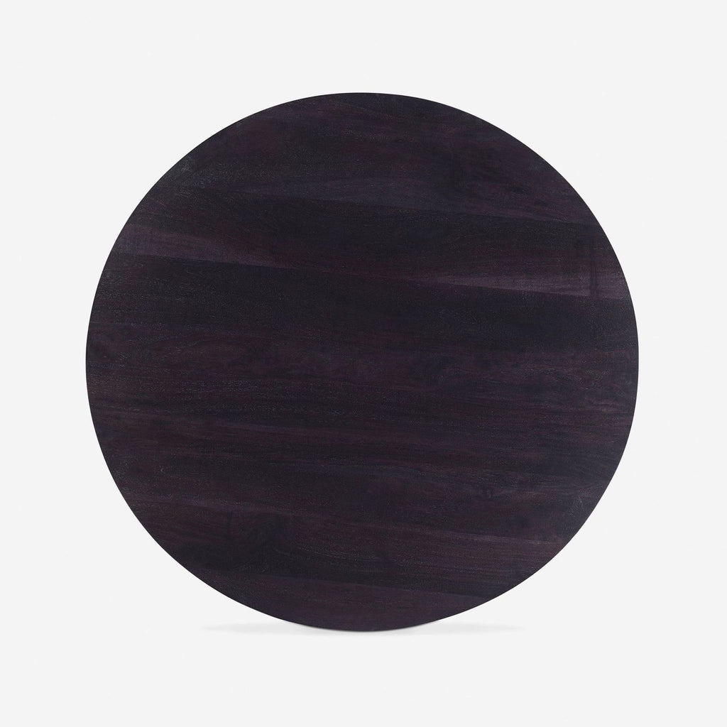 2. Top view of the Lulu and Georgia Acacia wood coffee table, showing its spacious round tabletop.