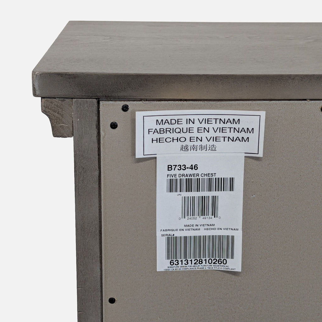 Ashley Furniture Lettner 5-Drawer Chest Dresser in Light Gray