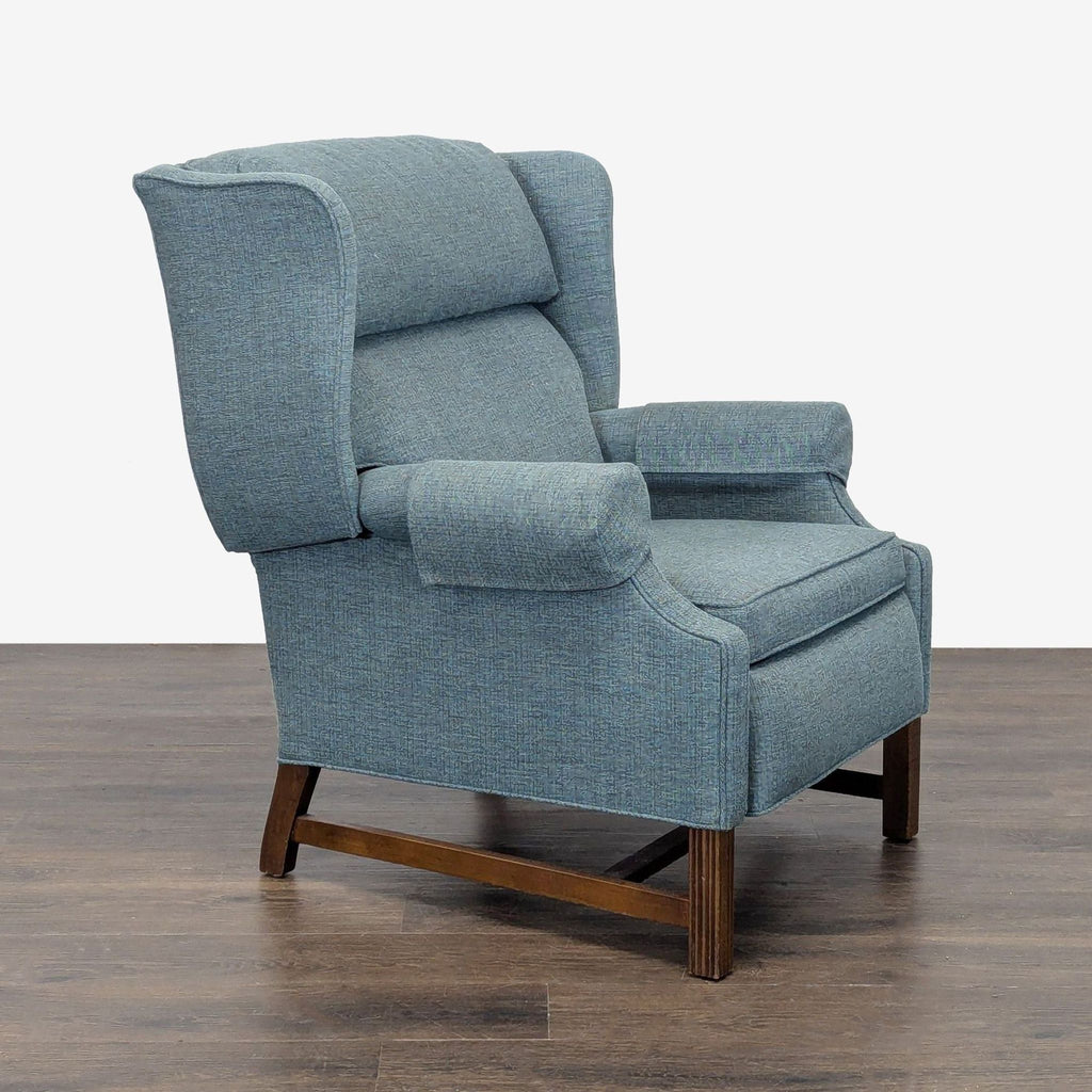 Vintage Comfortable Blue Recliner Lounge Chair with Wooden Legs