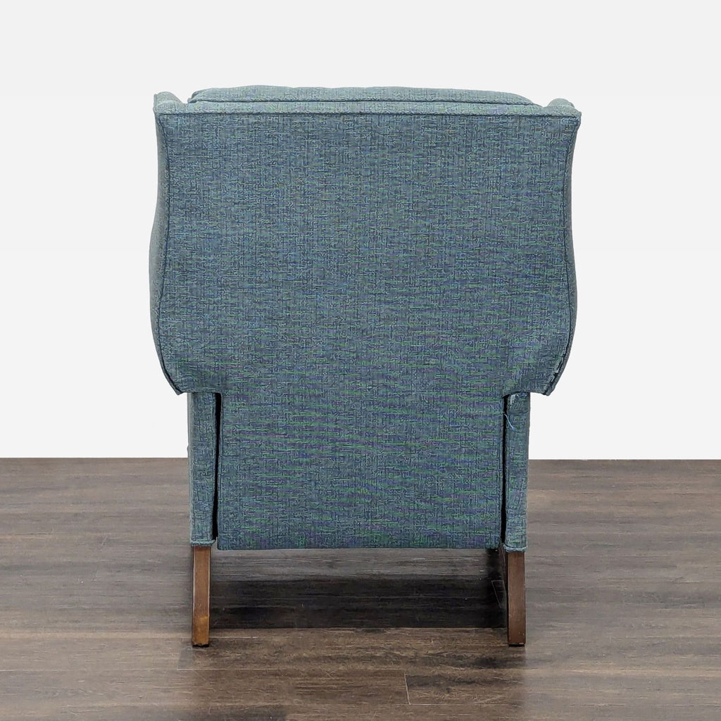 Vintage Comfortable Blue Recliner Lounge Chair with Wooden Legs