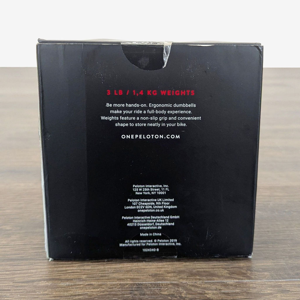 Peloton brand 3 lb hand weights, brand new, boxed, perfect for adding resistance to fitness exercises.