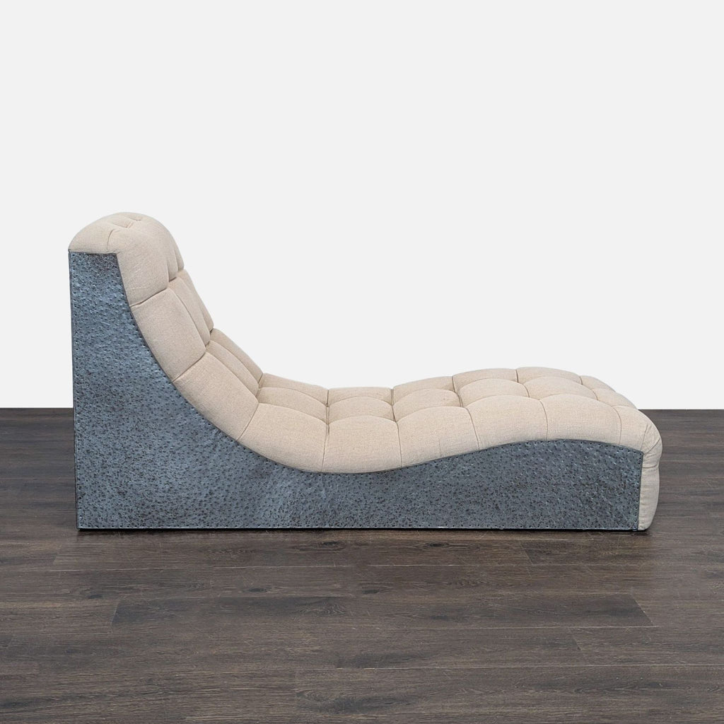 Modern Tufted Chaise Lounge in Beige Upholstery With Metal Base