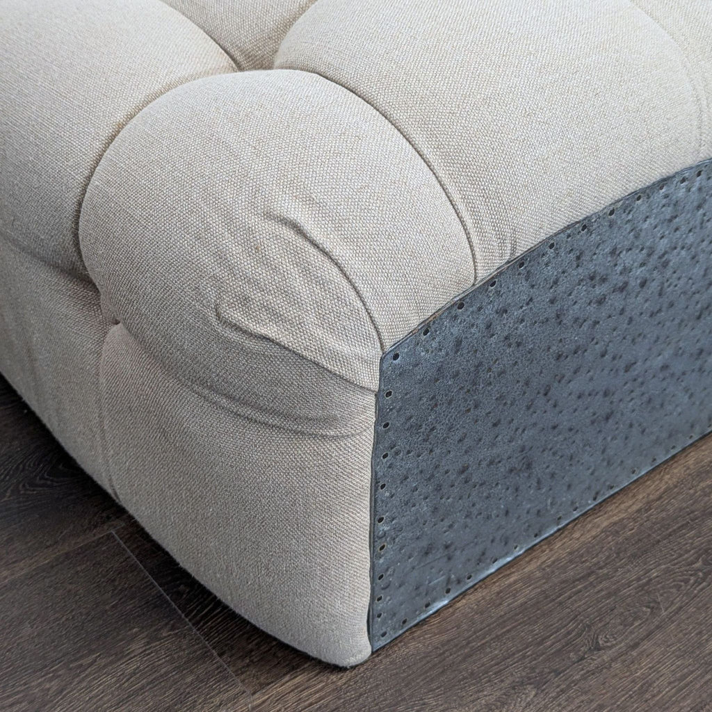Modern Tufted Chaise Lounge in Beige Upholstery With Metal Base