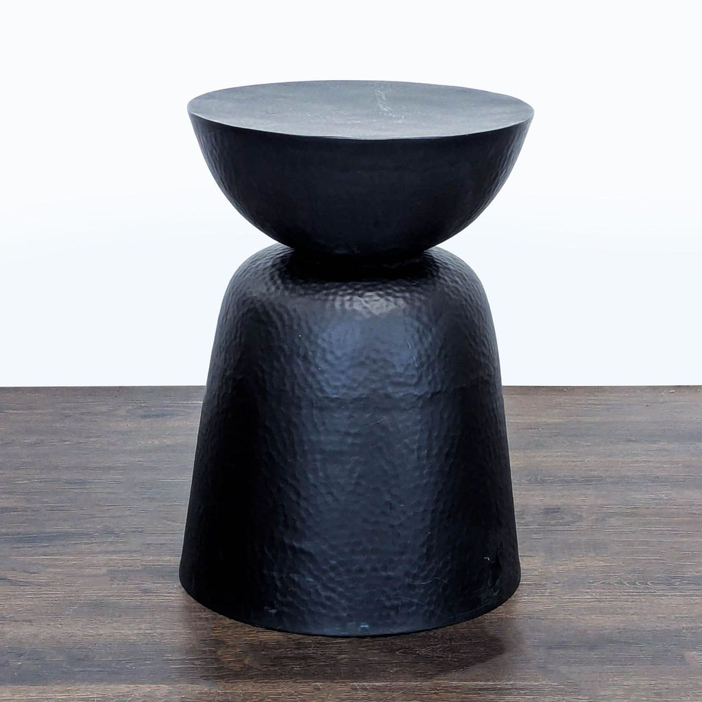 Crate & Barrel side table with handcrafted hammered iron, powder coat, and bronze lacquer finish.
