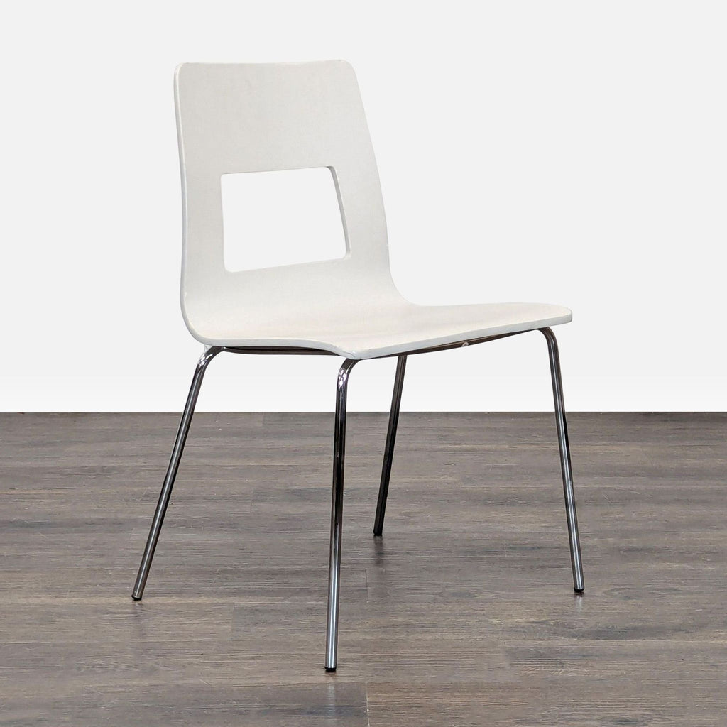 Wood Dining Chair with Cut-Out Design on Metal Base