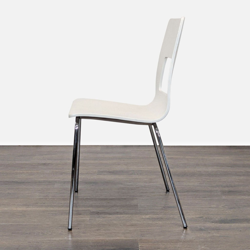 Wood Dining Chair with Cut-Out Design on Metal Base