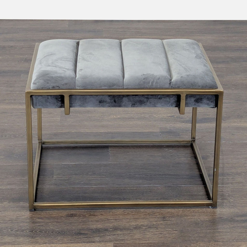 Upholstered Channel Tufted Ottoman on a Metal Frame