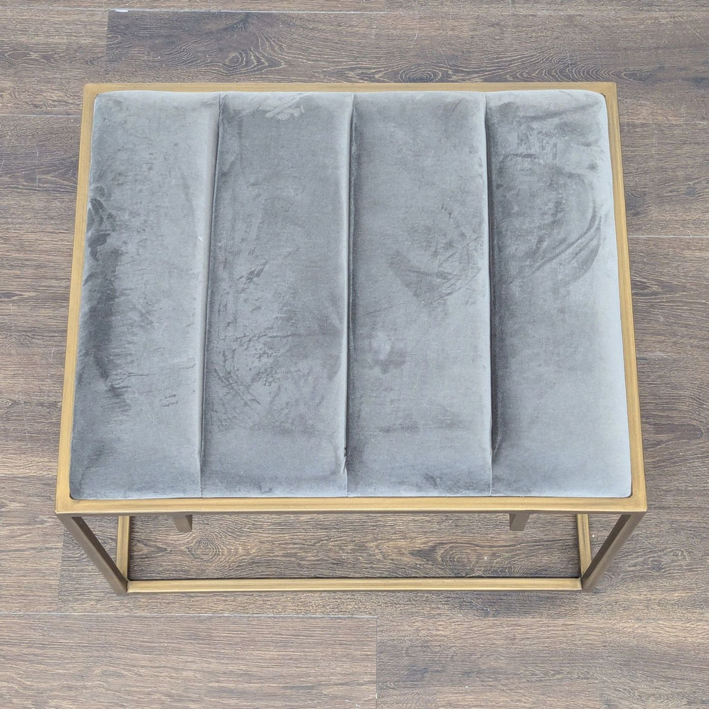 Upholstered Channel Tufted Ottoman on a Metal Frame