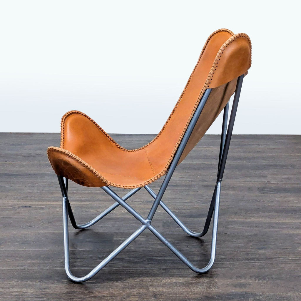 Modern Leather Butterfly Lounge Chair with Metal Frame