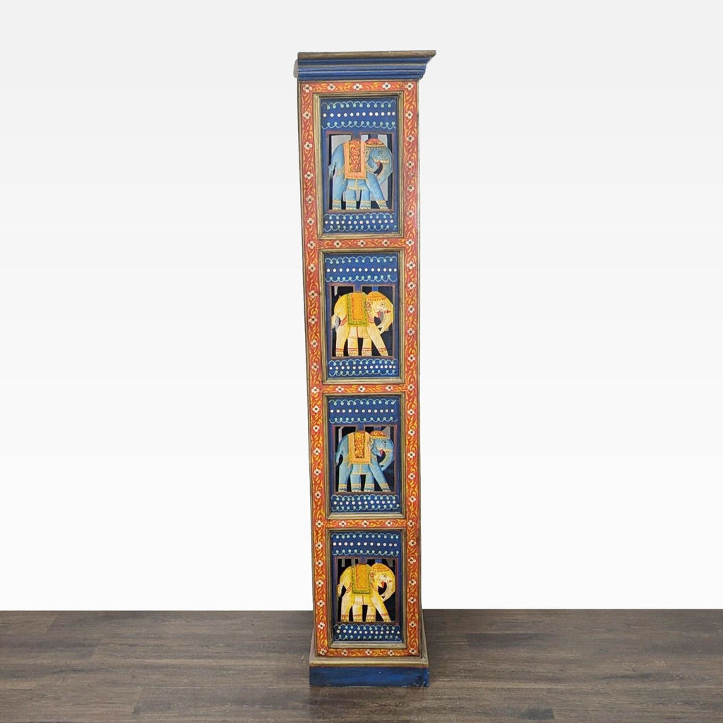 World Market Hand-Painted Elephant Motif Narrow Bookshelf