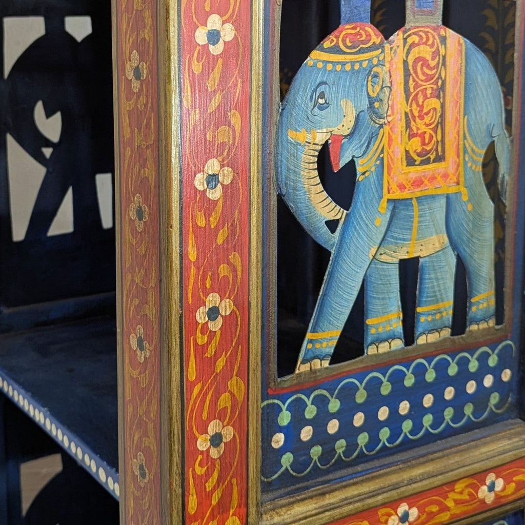 World Market Hand-Painted Elephant Motif Narrow Bookshelf