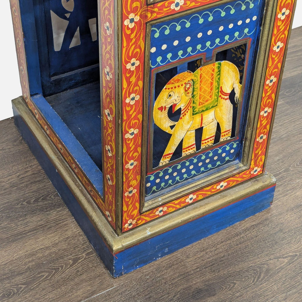 World Market Hand-Painted Elephant Motif Narrow Bookshelf