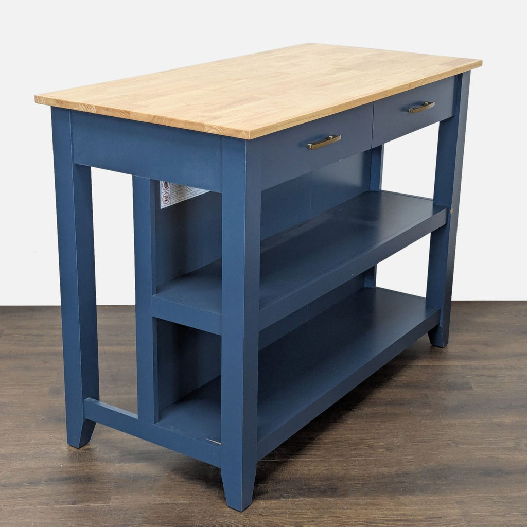Twin Star Home Fontana Blue Kitchen Island with Wood Top and Two Drawers