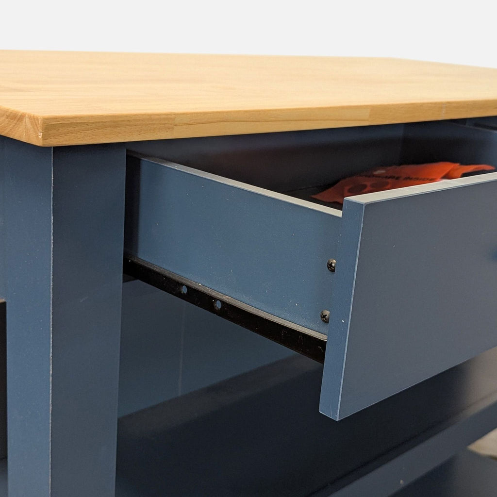 Twin Star Home Fontana Blue Kitchen Island with Wood Top and Two Drawers