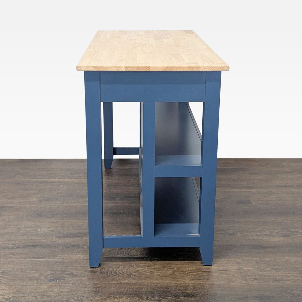Twin Star Home Fontana Blue Kitchen Island with Wood Top and Two Drawers