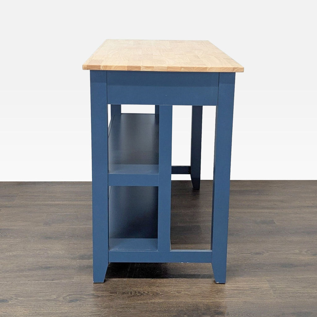 Twin Star Home Fontana Blue Kitchen Island with Wood Top and Two Drawers