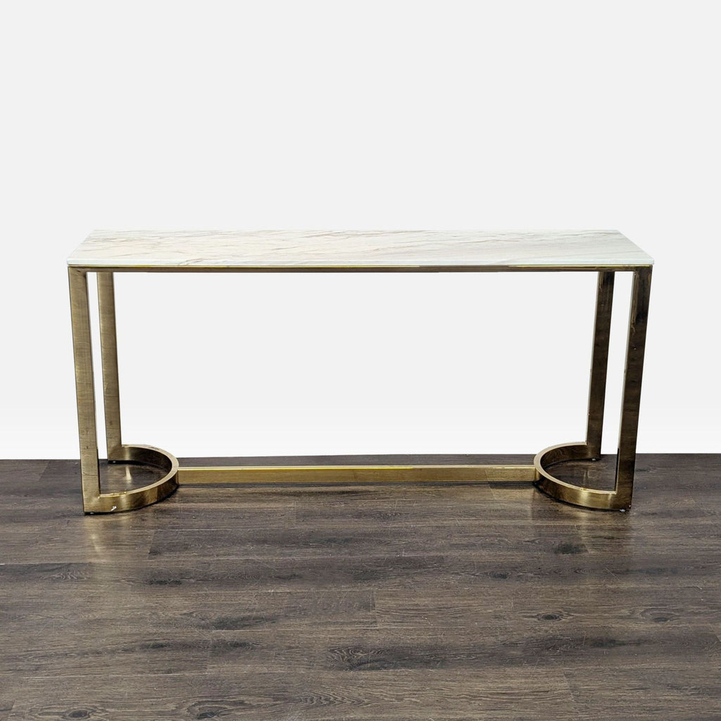 Marble-topped side table with brass sled base; by Bernhardt Furniture Company.  