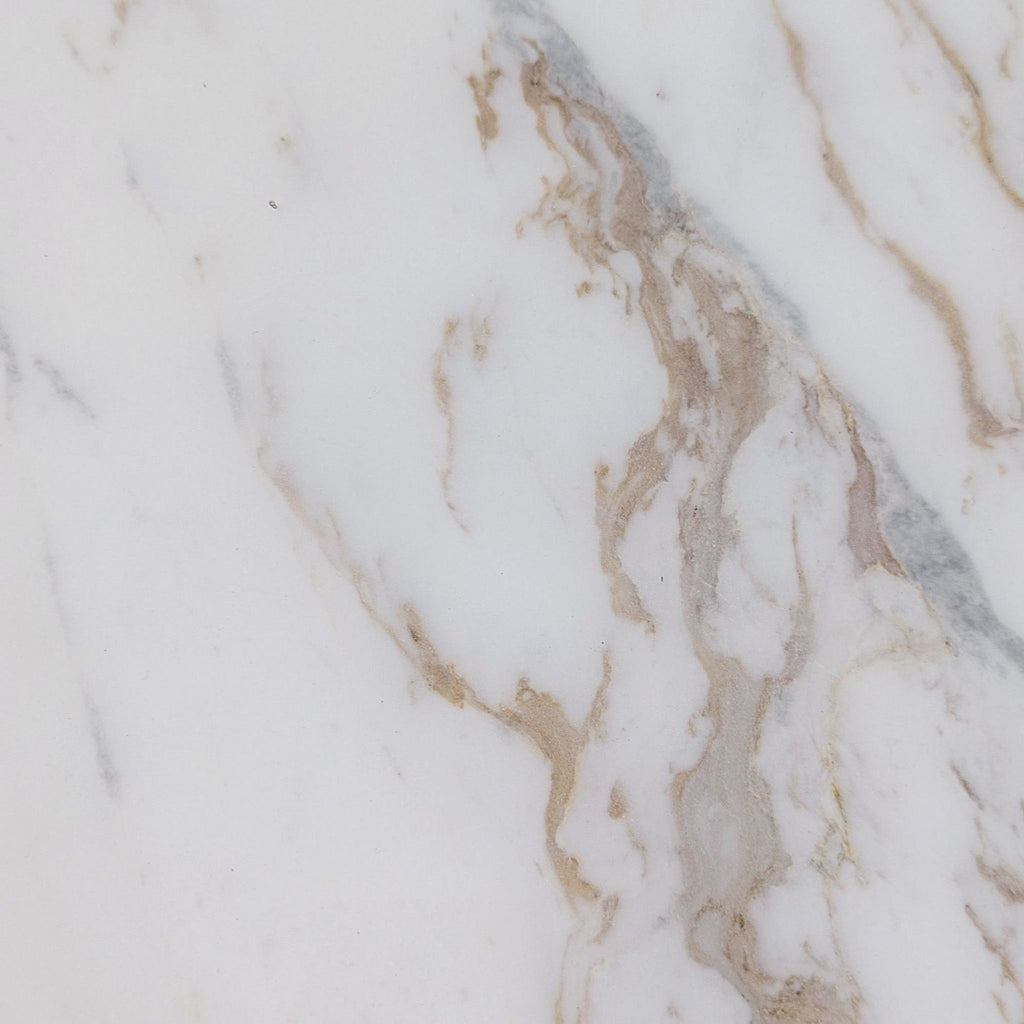 Bernhardt console table featuring a brass finish sled base and marble top.  