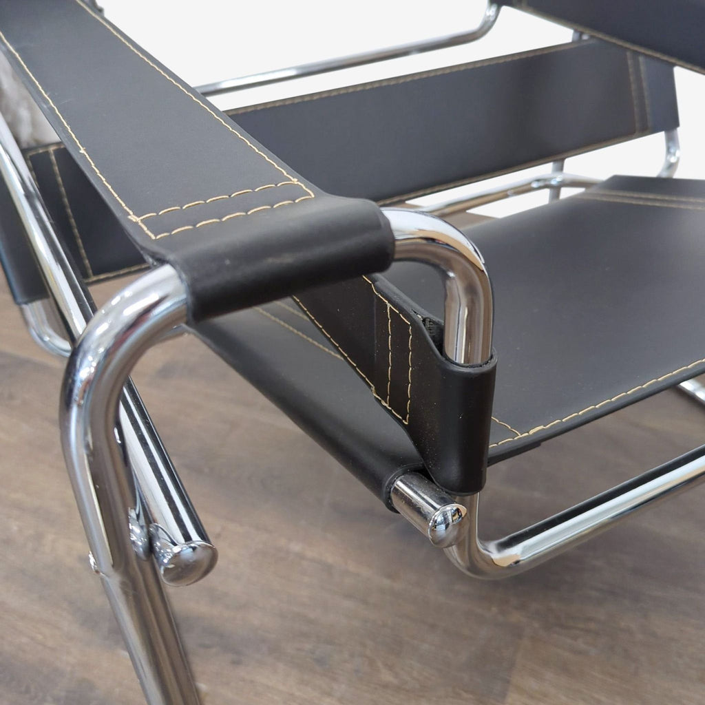 Modern Black Leather and Chrome Lounge Chair