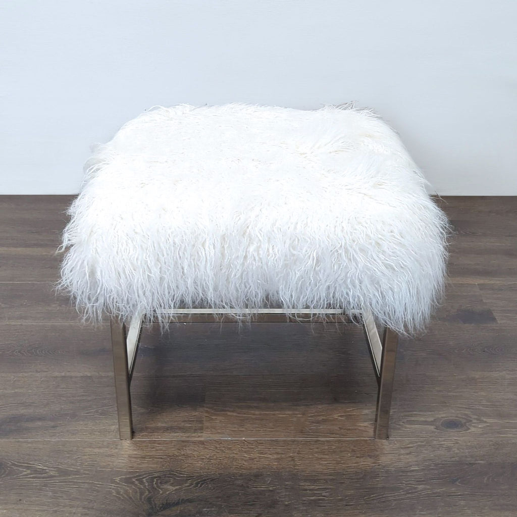 Faux Fur Ottoman on a Metal Base