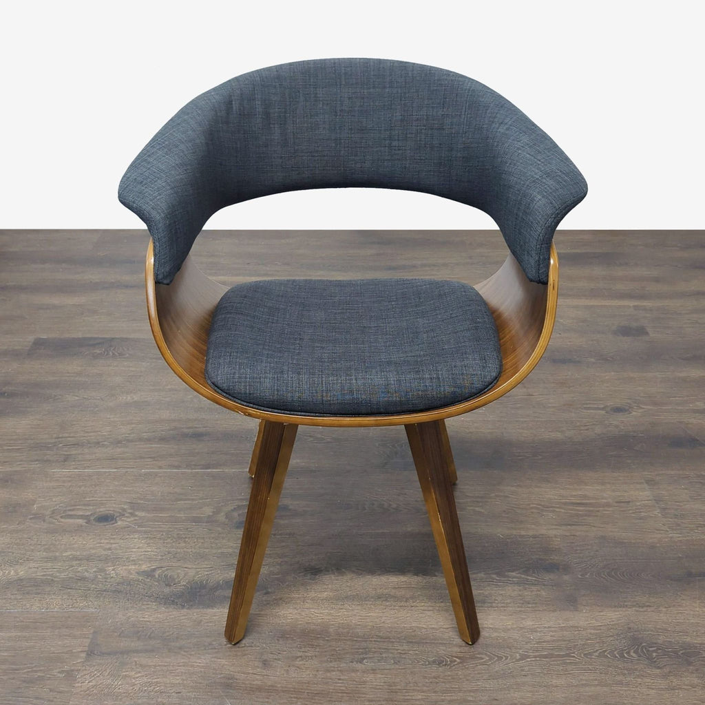Armen Living mid-century modern dining chair with upholstered bucket seat and walnut wood frame.  