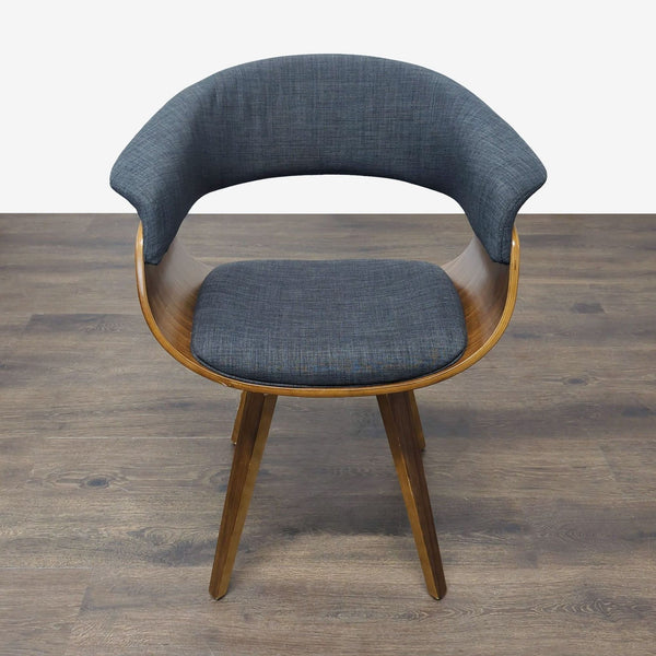 Armen Living mid-century modern dining chair with upholstered bucket seat and walnut wood frame.  