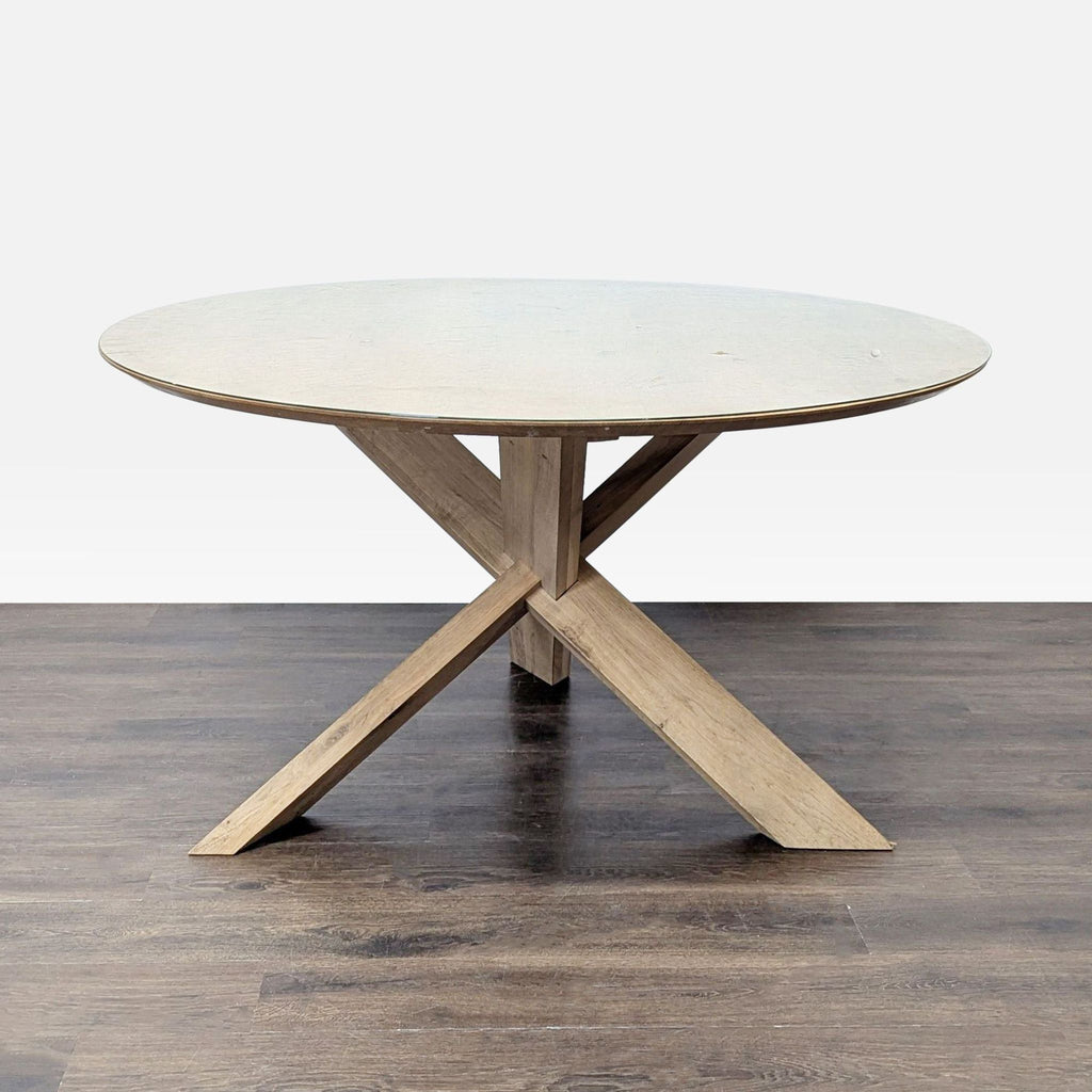 French oak dining table with custom glass top by Alain van Havre for Ethnicraft, sold by Anthropologie.