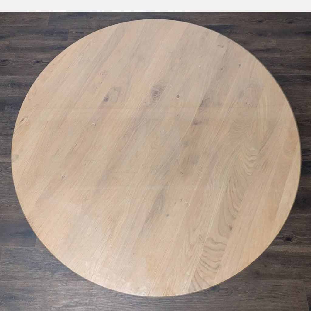 Ethnicraft (Anthropologie) dining table: French oak construction, glass top, designed by Alain van Havre.