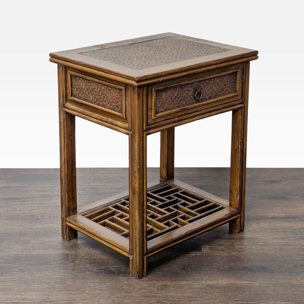 Vintage Bamboo and Rattan One Drawer End Table