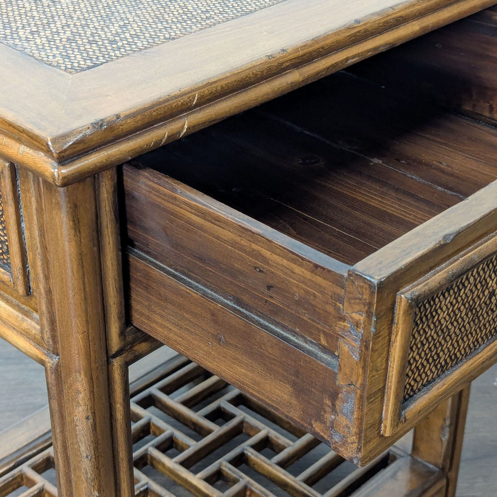 Vintage Bamboo and Rattan One Drawer End Table