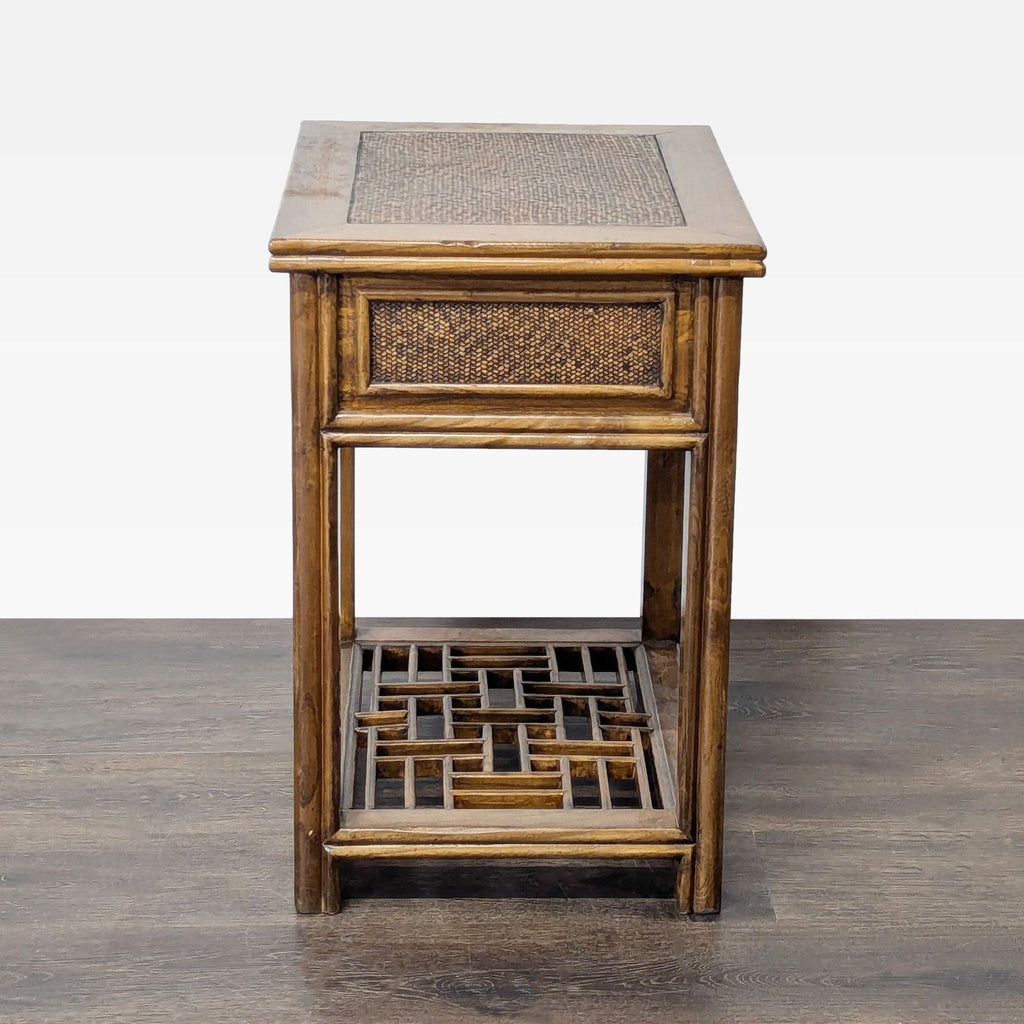 Vintage Bamboo and Rattan One Drawer End Table