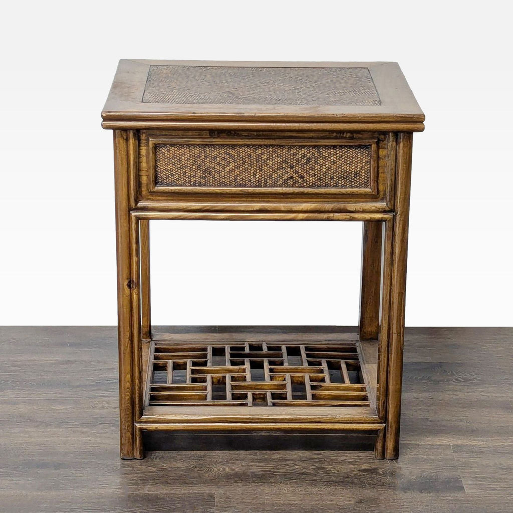 Vintage Bamboo and Rattan One Drawer End Table