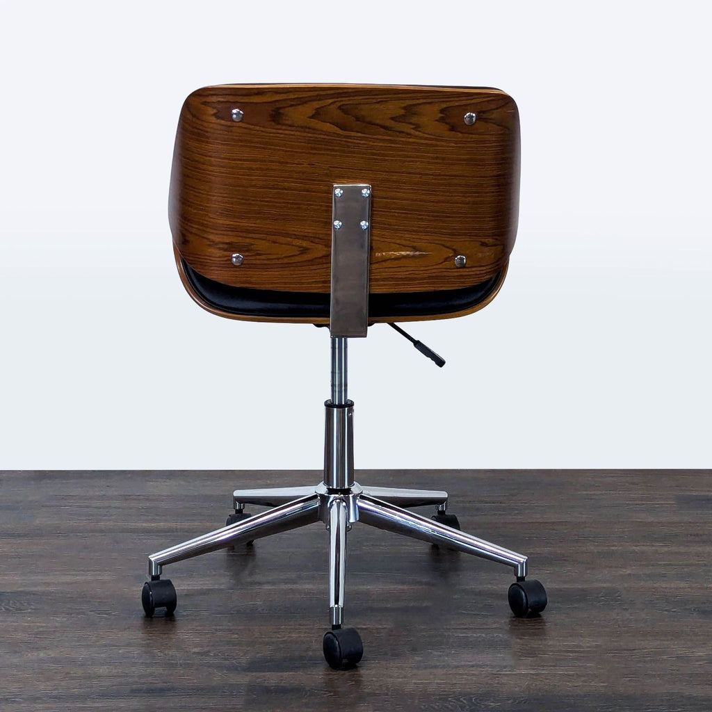 Mid-Century Modern Style Black Swivel Office Chair with Wood Accent