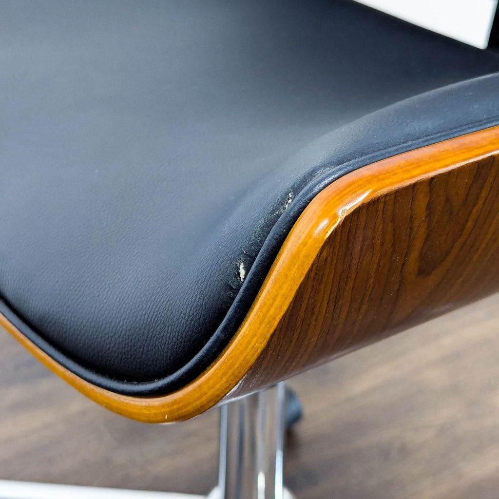 Mid-Century Modern Style Black Swivel Office Chair with Wood Accent