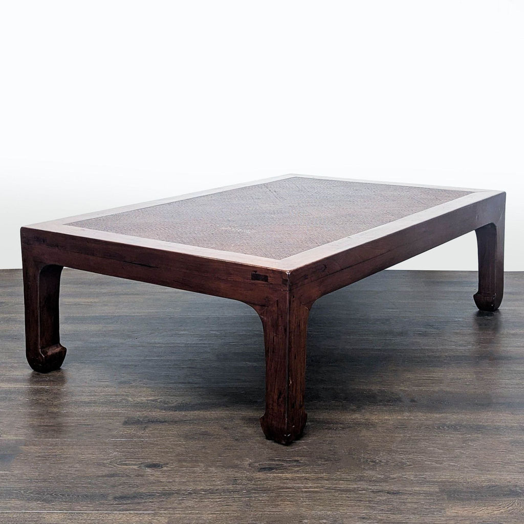 Ming Style Coffee Table with Herringbone Pattern Rattan Insert