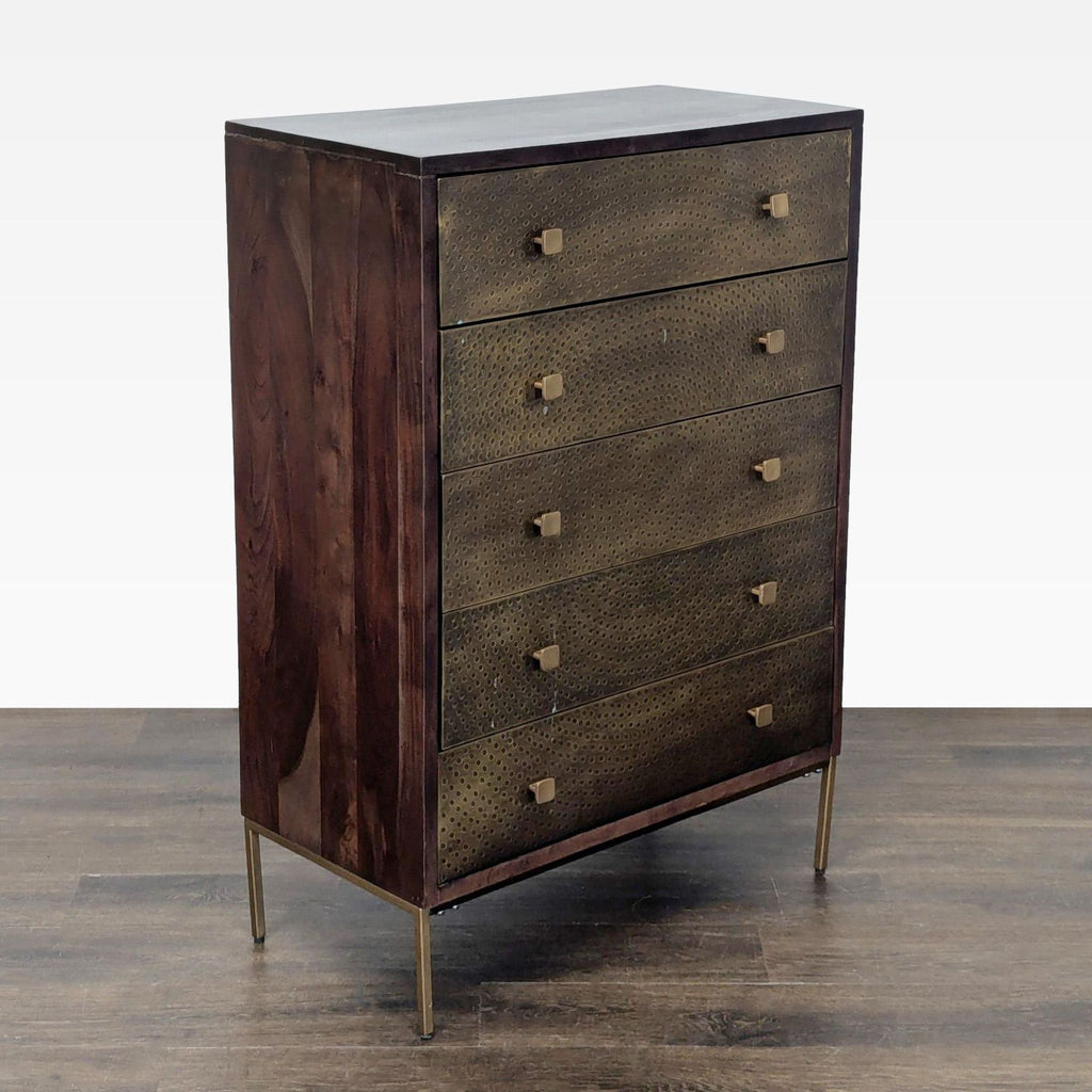 West Elm Decker Modern Dresser with Brass Patterned Drawers