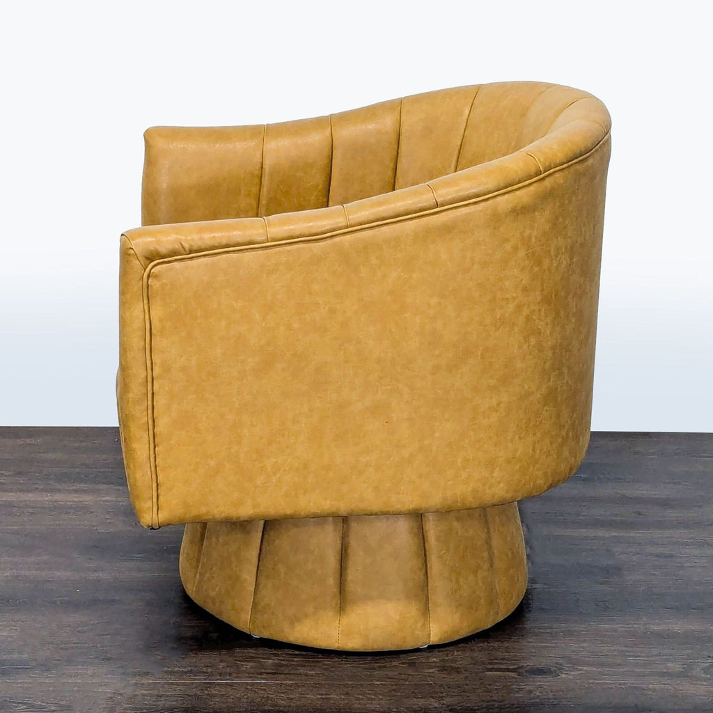 Seynar Mid-Century Modern Mustard Faux Leather Swivel Lounge Chair