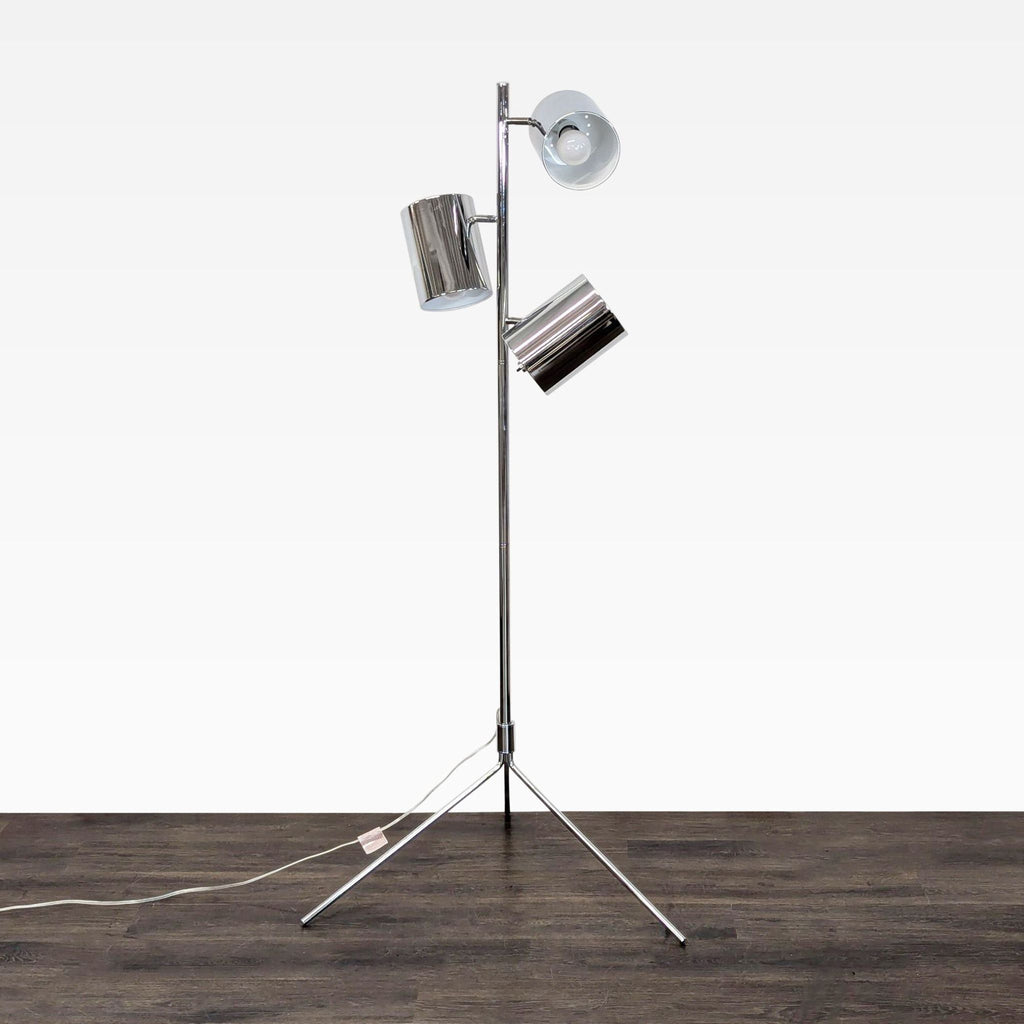 Modern Chrome Tripod Floor Lamp with Adjustable Heads