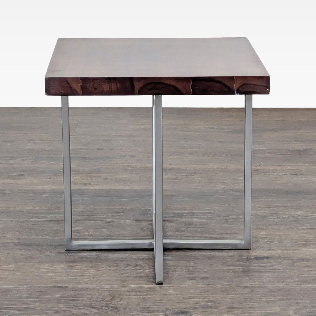 Wood Side Table with Metal Base