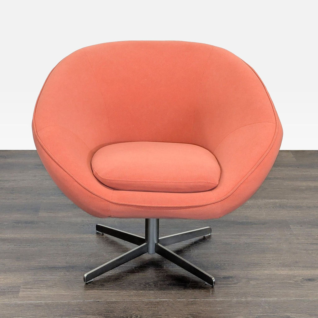 Modern Swivel Lounge Chair in Rust Fabric with Metal Base