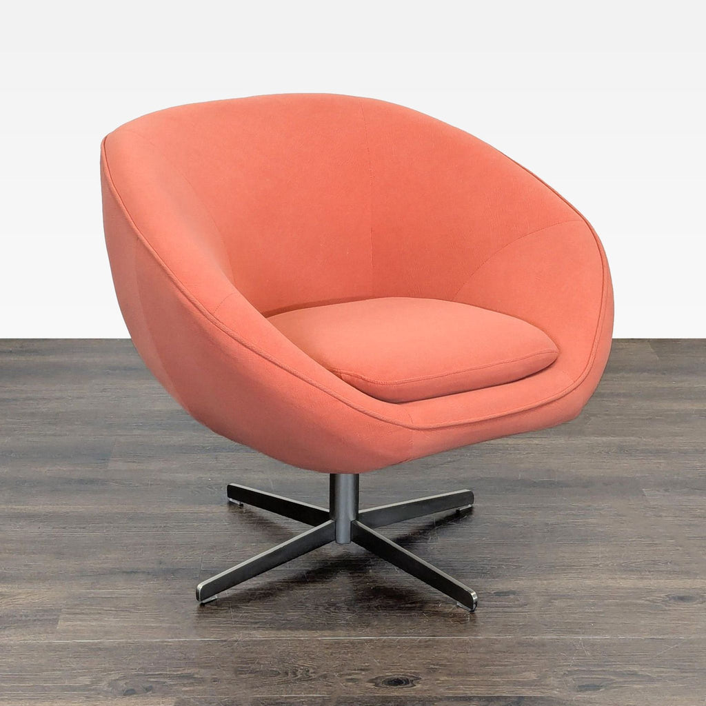 Modern Swivel Lounge Chair in Rust Fabric with Metal Base