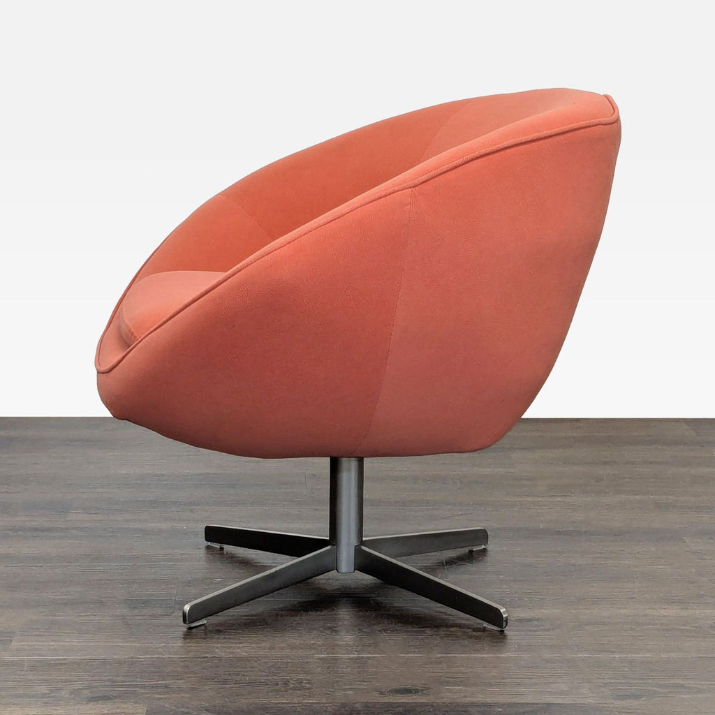 Modern Swivel Lounge Chair in Rust Fabric with Metal Base