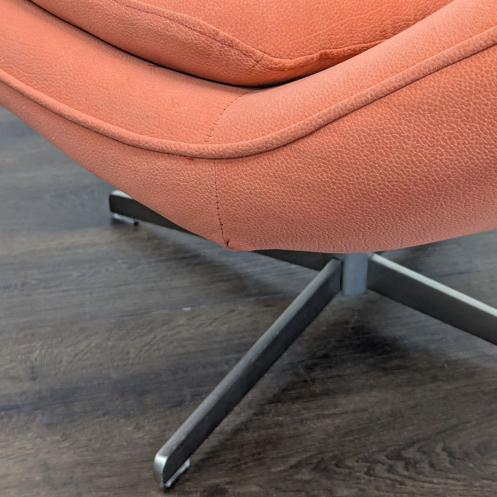 Modern Swivel Lounge Chair in Rust Fabric with Metal Base