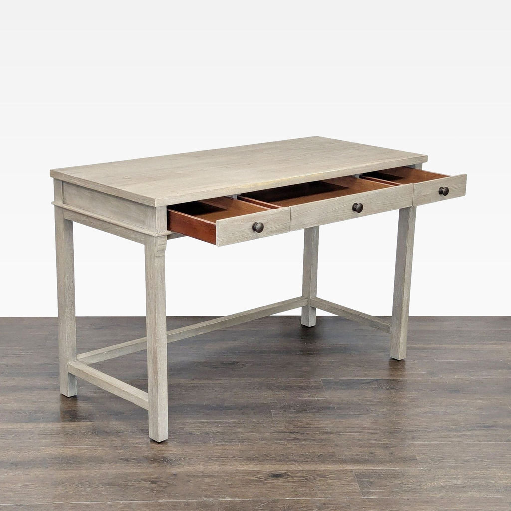 Simple Wooden Desk with Three Drawers and Light Gray Finish