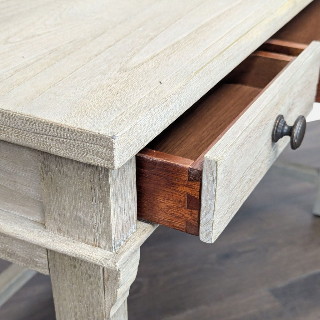 Simple Wooden Desk with Three Drawers and Light Gray Finish
