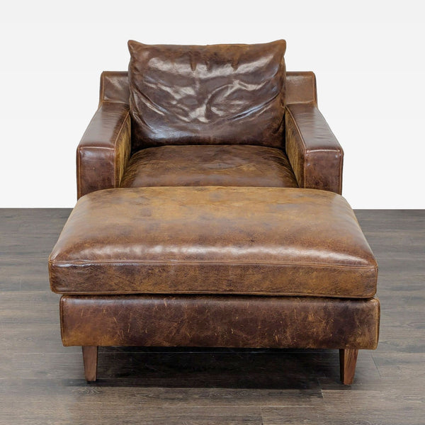 Interior Define Sloan Brown Leather Lounge Chair with Ottoman