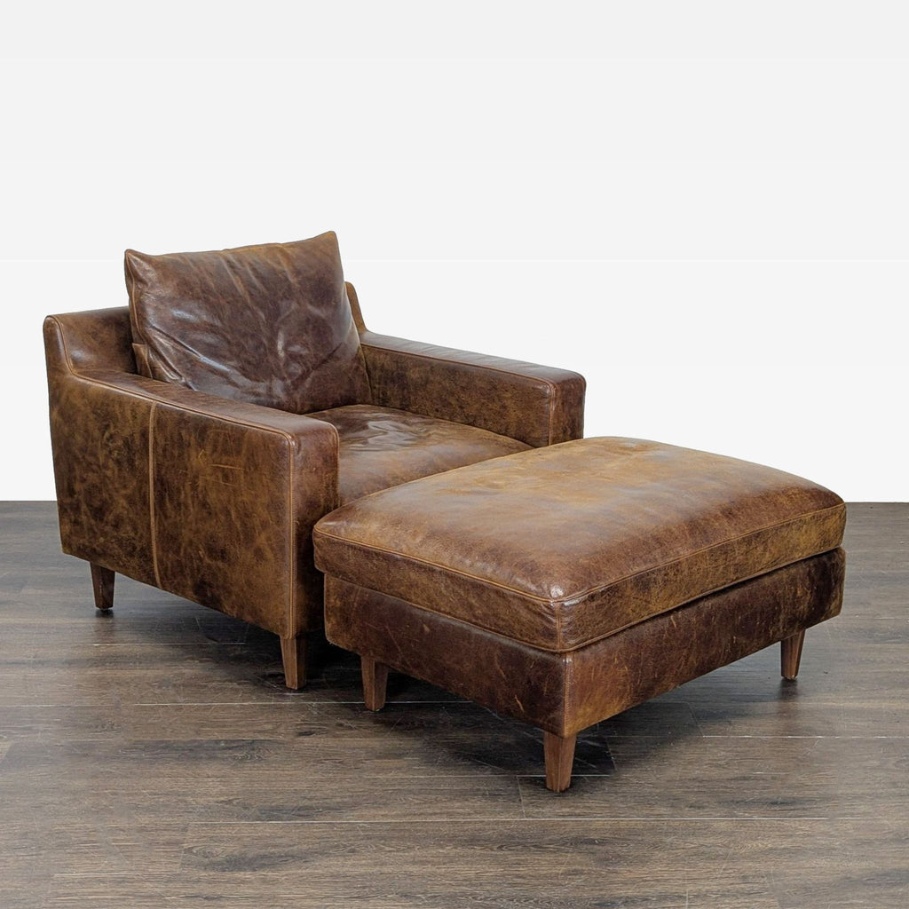 Interior Define Sloan Brown Leather Lounge Chair with Ottoman