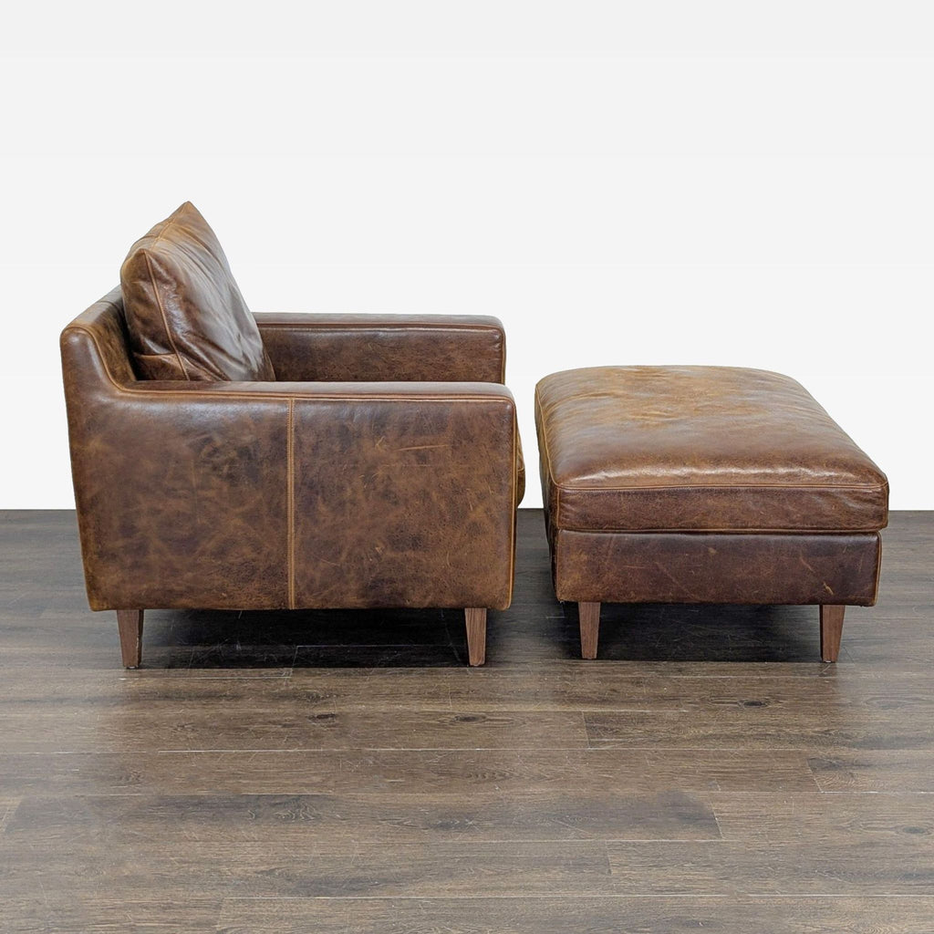 Interior Define Sloan Brown Leather Lounge Chair with Ottoman